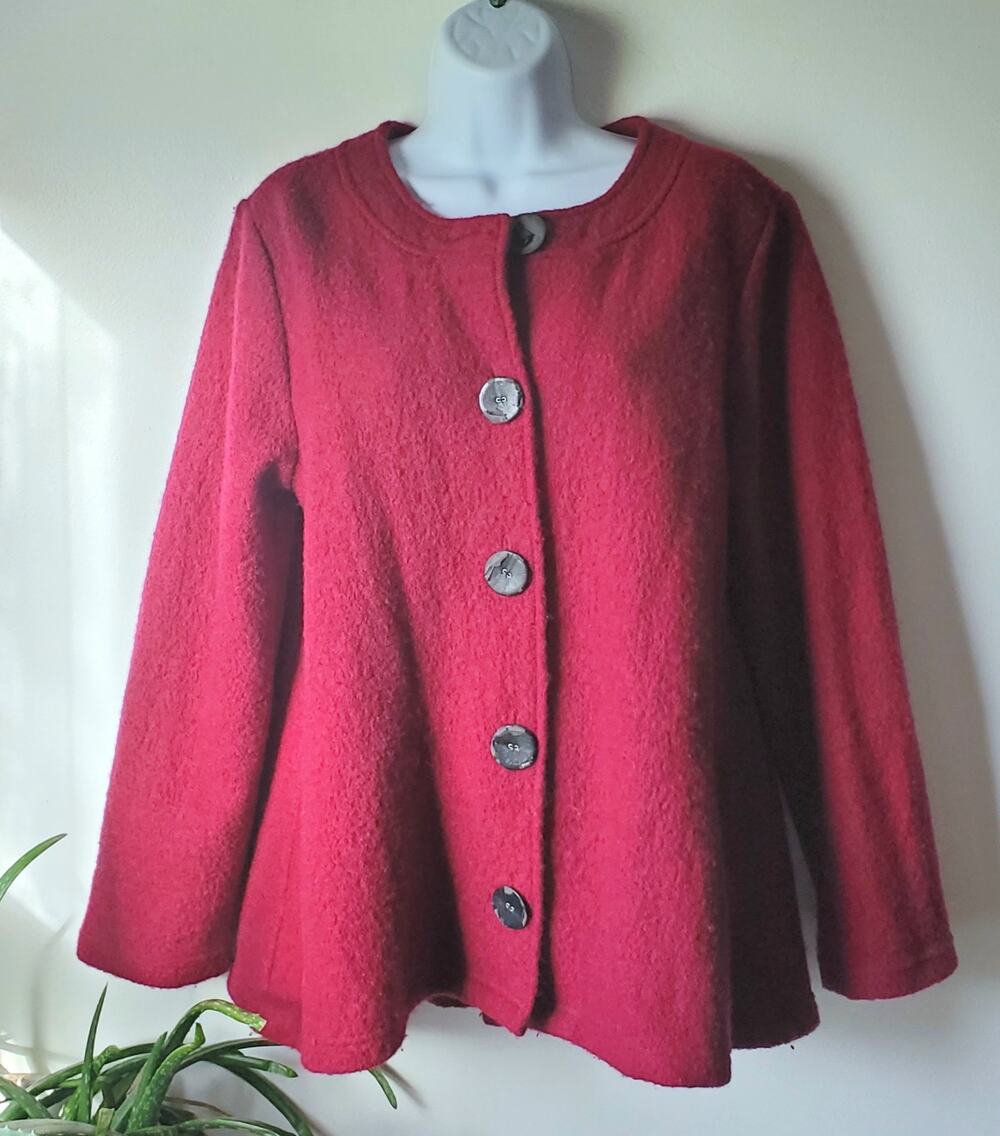 Monterey Bay Magenta Button Down Boiled Wool Jacket Womens Size Large Lagenlook